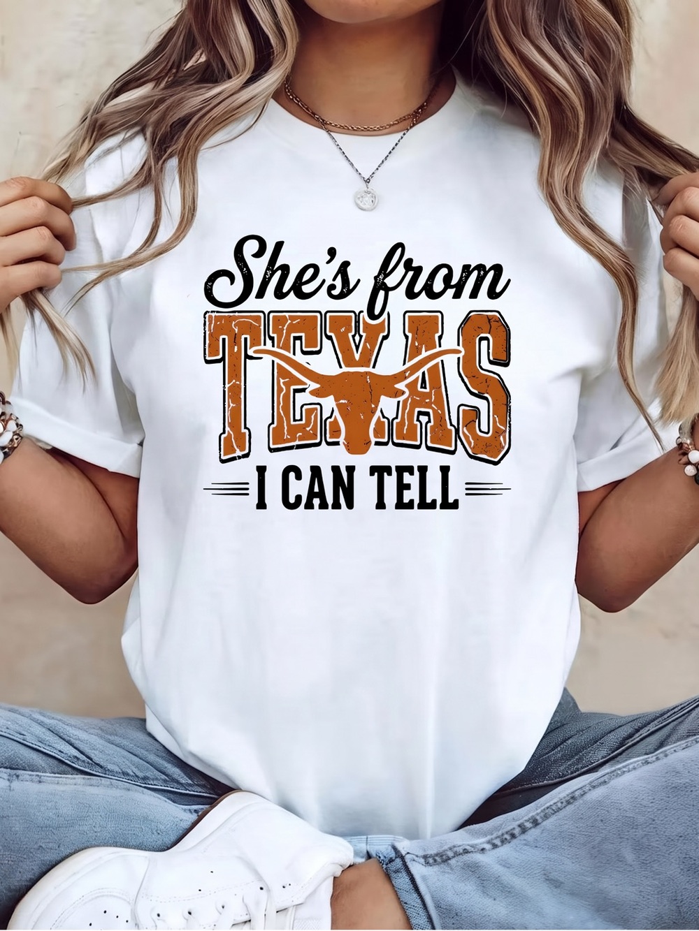 Gildan White She's From Texas Shirt, Choosin' Texas Lyric Tee